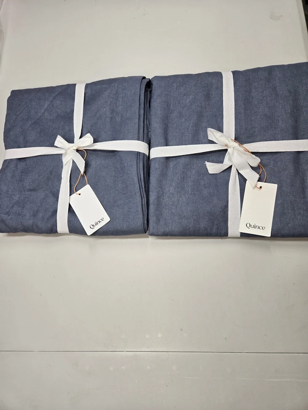 NWT QUINCE Set Of 2 48x96 European Linen Curtains Blue 8703